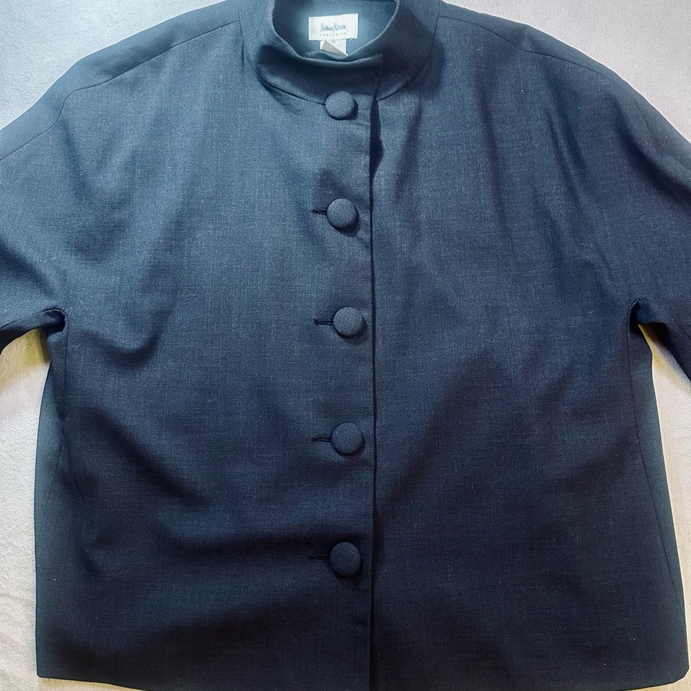 Misses Neiman Marcus Exclusive Charcoal Stretch Wool Button-Up Jacket, Size 14